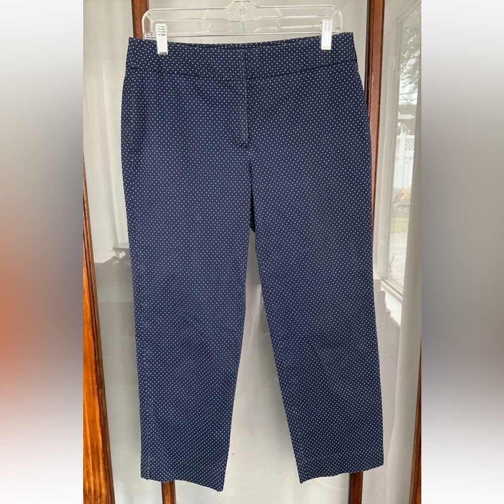 Talbots Flat Front Ankle Pants Navy Blue White Polka Dots Size 6 Signature